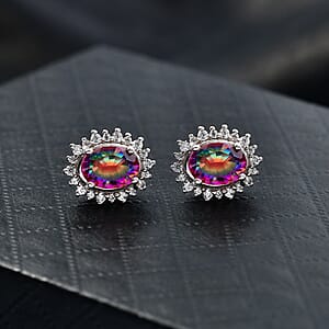 D'Joy Nebula Quartz Doublet and White Zircon 2.85 ctw Earrings in Platinum Over Sterling Silver