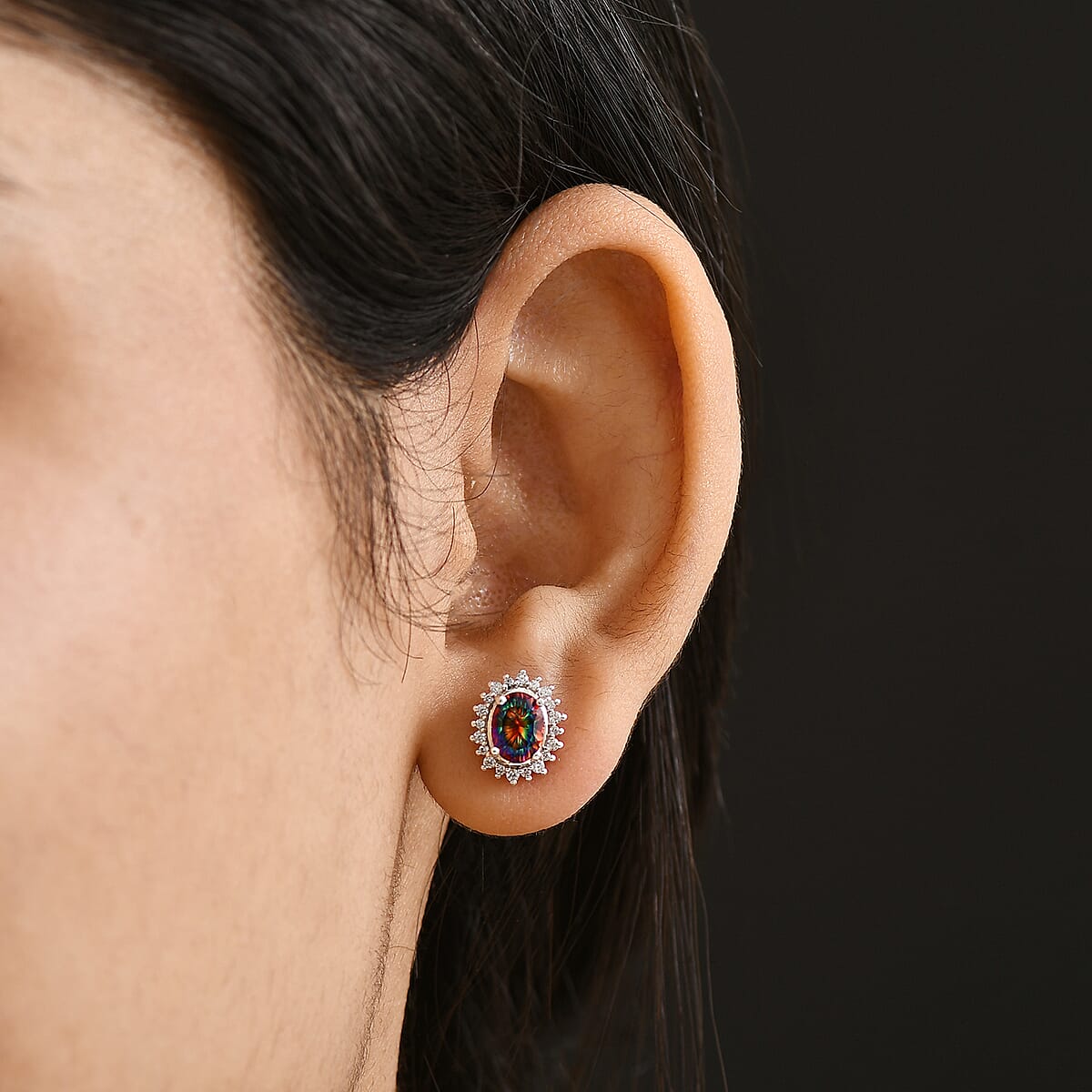 D'Joy Nebula Quartz Doublet and White Zircon 2.85 ctw Earrings in Platinum Over Sterling Silver image number 2