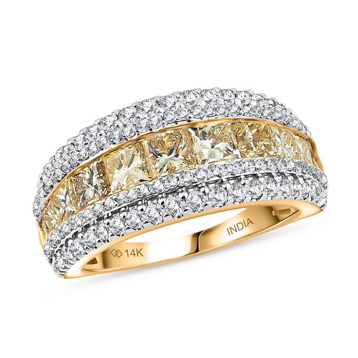 Doorbuster Princess Cut Natural Yellow and White Diamond VS 3.00 ctw Ring in 14K Yellow Gold (Size 10.0) 6.50 Grams image number 0