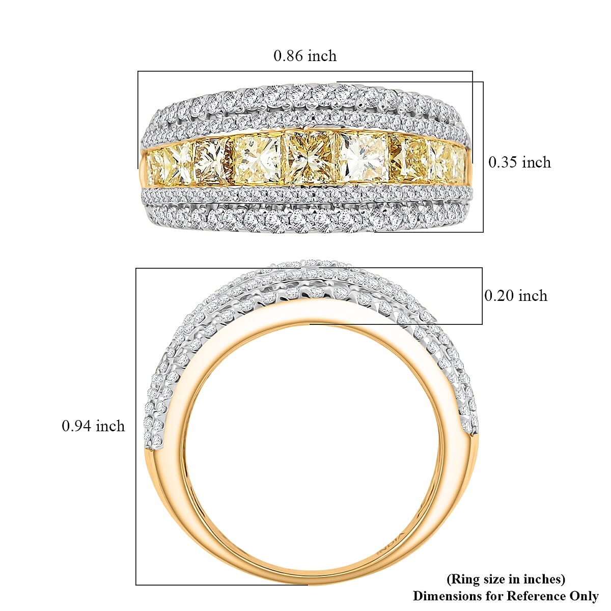Doorbuster Princess Cut Natural Yellow and White Diamond VS 3.00 ctw Ring in 14K Yellow Gold (Size 10.0) 6.50 Grams image number 5