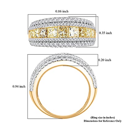 Princess Cut Natural Yellow and White Diamond VS Ring in 14K Yellow Gold 3.00 ctw (Size 11.0)