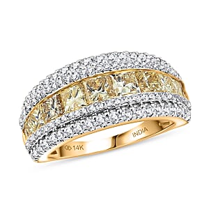 Doorbuster Princess Cut Natural Yellow and White Diamond VS 3.00 ctw Ring in 14K Yellow Gold (Size 5.0) 6.50 Grams