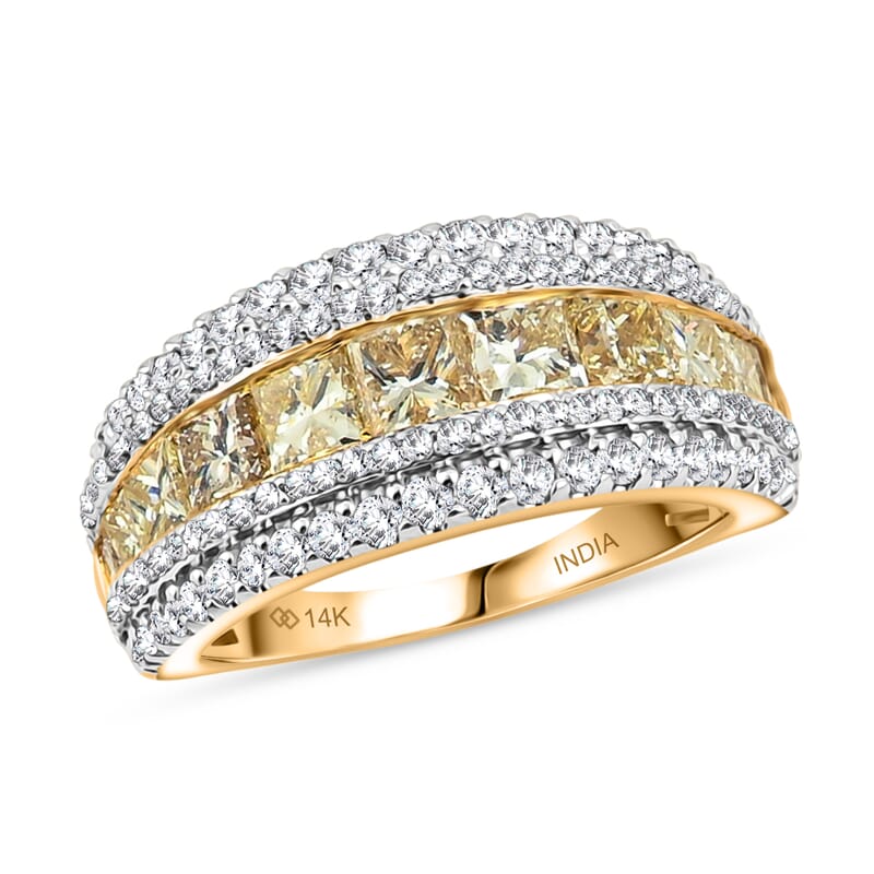 Princess Cut Natural Yellow and White Diamond VS Ring in 14K Yellow Gold 3.00 ctw (Size 5.0)