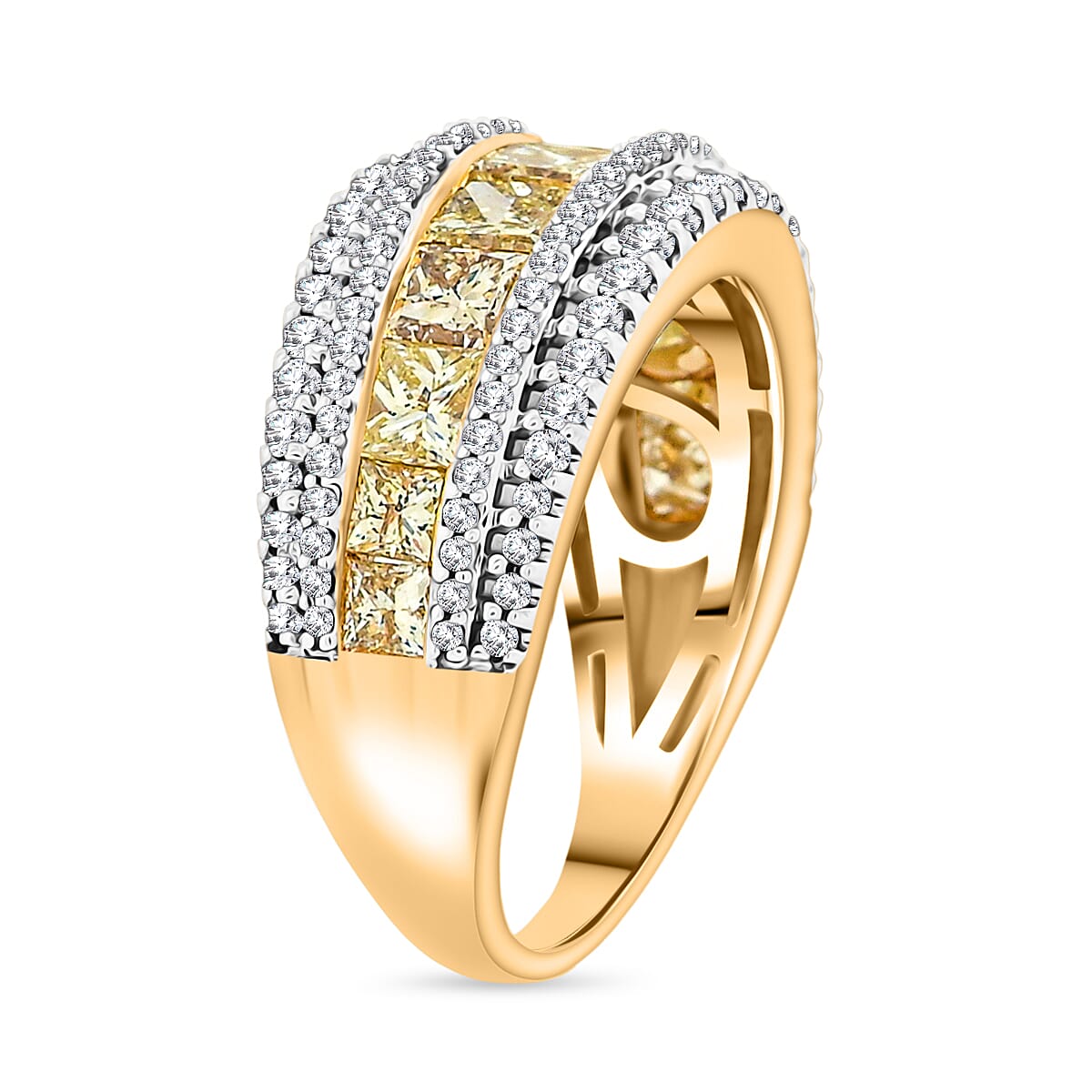 Doorbuster Princess Cut Natural Yellow and White Diamond VS 3.00 ctw Ring in 14K Yellow Gold (Size 7.0) 6.50 Grams image number 3