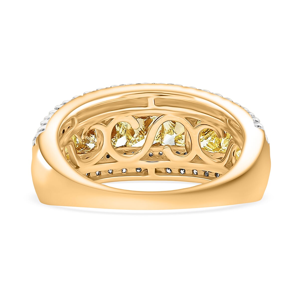 Doorbuster Princess Cut Natural Yellow and White Diamond VS 3.00 ctw Ring in 14K Yellow Gold (Size 7.0) 6.50 Grams image number 4