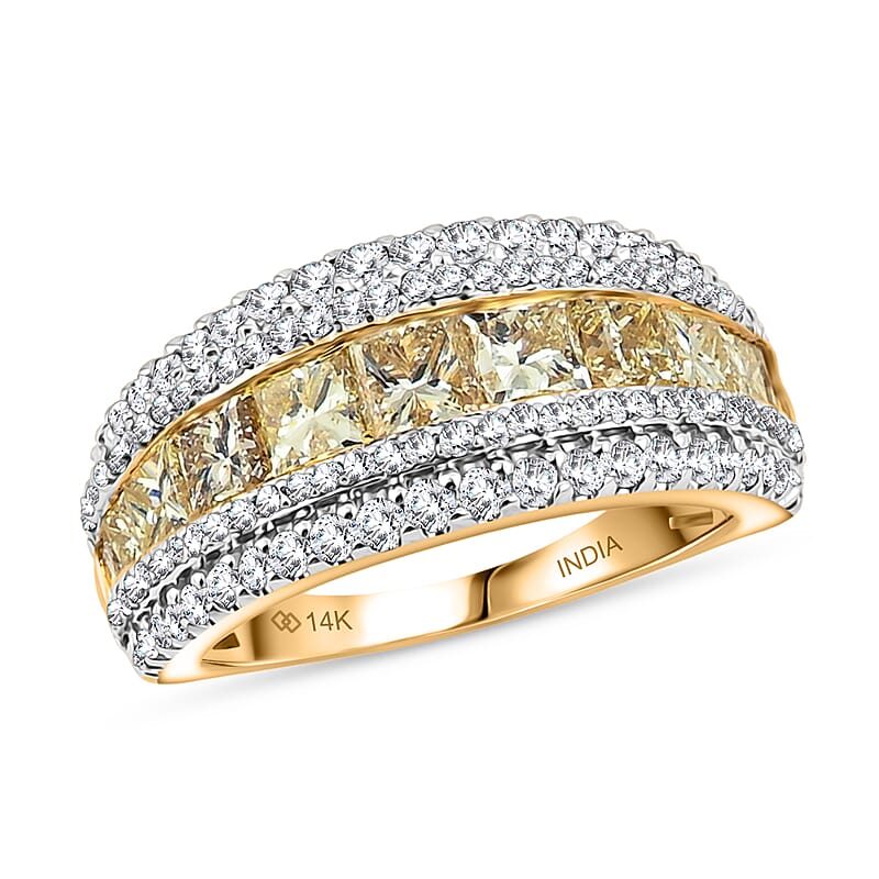 Princess Cut Natural Yellow and White Diamond VS Ring in 14K Yellow Gold 3.00 ctw (Size 9.0)