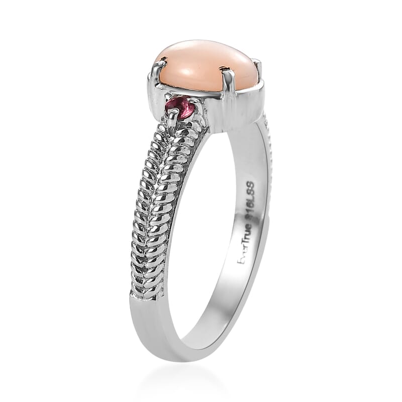EverTrue Angelskin Pink Opal and Lotus Garnet 1.20 ctw Ring in Stainless Steel (Size 10.0)