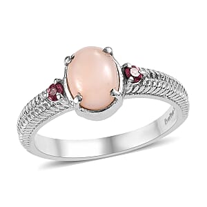 EverTrue Angelskin Pink Opal and Lotus Garnet 1.20 ctw Ring in Stainless Steel (Size 11.0)