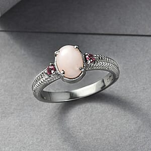 EverTrue Angelskin Pink Opal and Lotus Garnet 1.20 ctw Ring in Stainless Steel (Size 7.0)