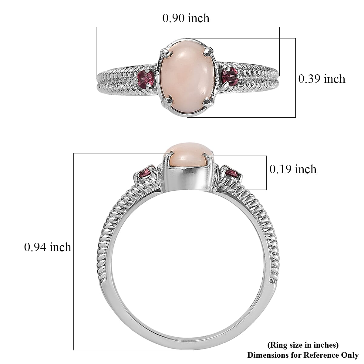 EverTrue Angelskin Pink Opal and Lotus Garnet 1.20 ctw Ring in Stainless Steel (Size 7.0) image number 5