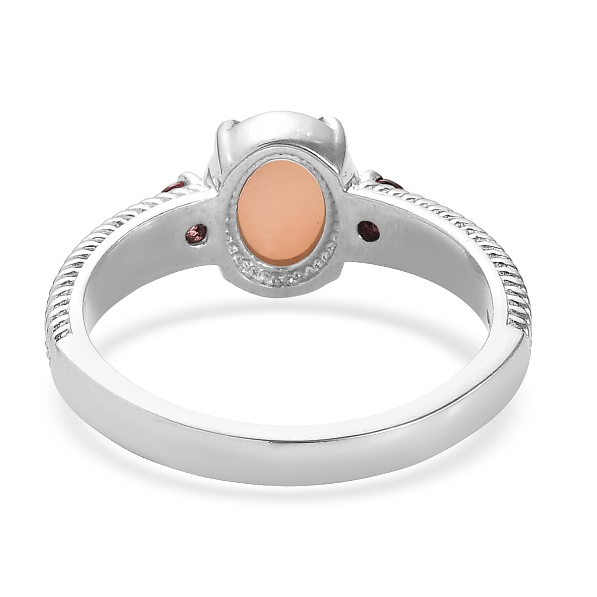 EverTrue Angelskin Pink Opal and Lotus Garnet 1.20 ctw Ring in Stainless Steel (Size 8.0) image number 4