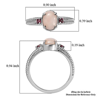 EverTrue Angelskin Pink Opal and Lotus Garnet 1.20 ctw Ring in Stainless Steel (Size 8.0)