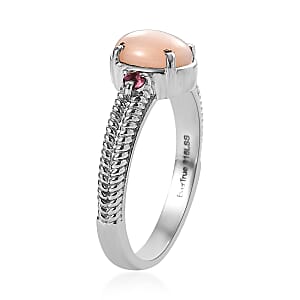 EverTrue Angelskin Pink Opal and Lotus Garnet 1.20 ctw Ring in Stainless Steel (Size 9.0)