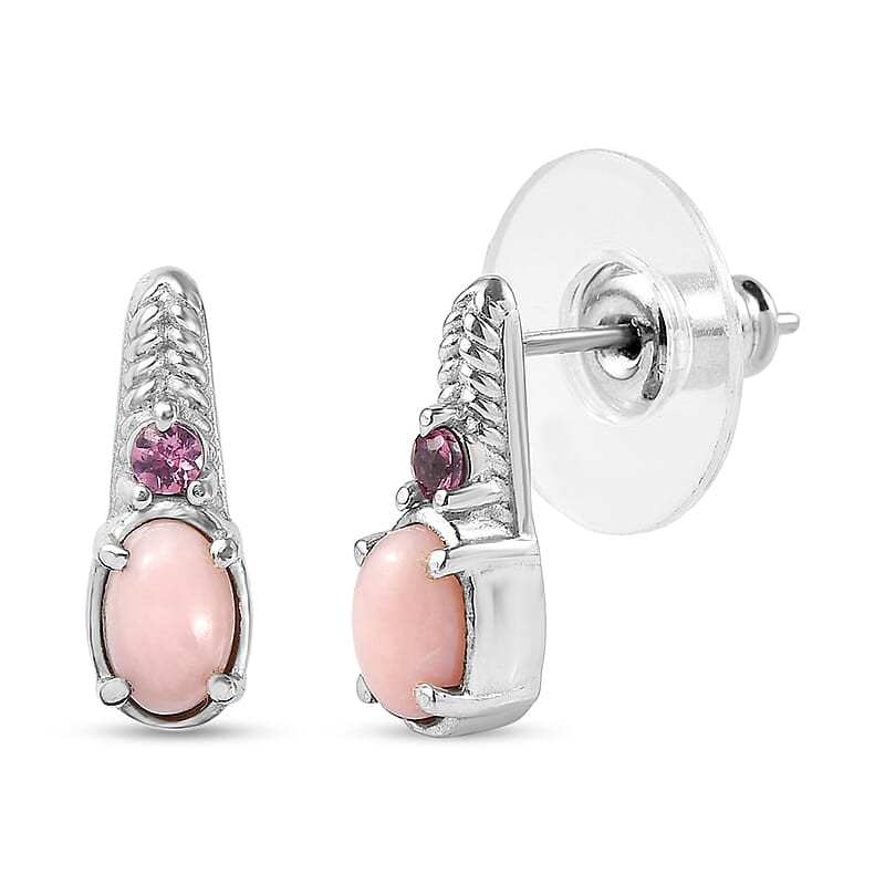 EverTrue Angelskin Pink Opal and Lotus Garnet 0.90 ctw Stud Earrings in Stainless Steel