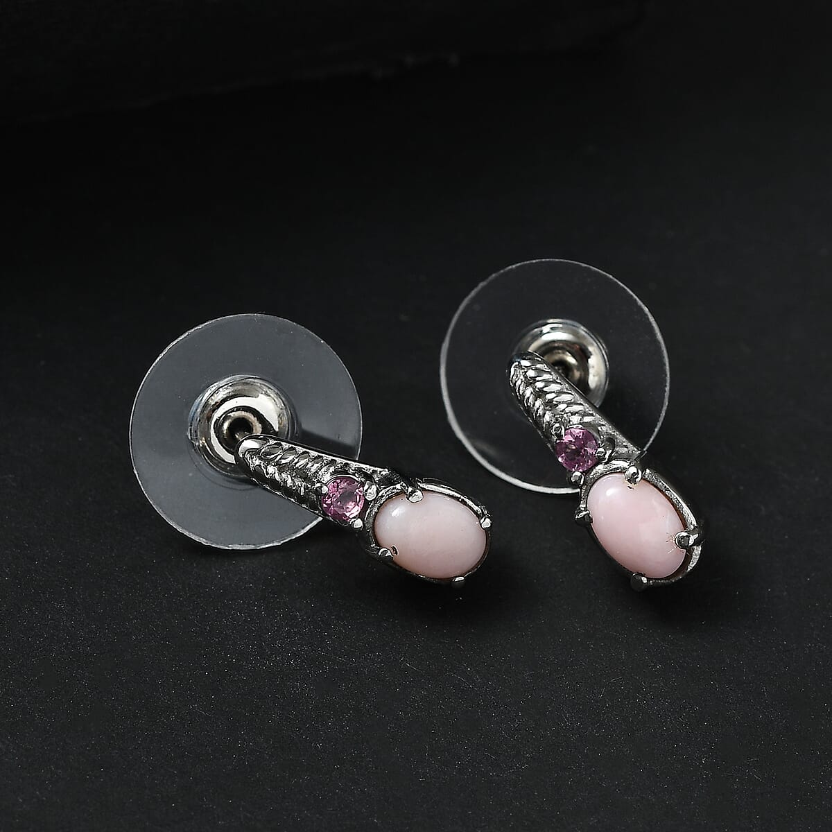 EverTrue Angelskin Pink Opal and Lotus Garnet 0.90 ctw Earrings in Stainless Steel image number 1
