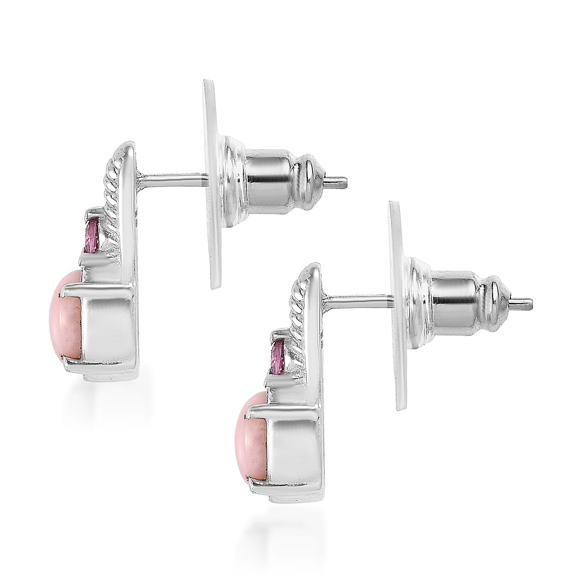 EverTrue Angelskin Pink Opal and Lotus Garnet 0.90 ctw Earrings in Stainless Steel image number 3