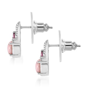 EverTrue Angelskin Pink Opal and Lotus Garnet 0.90 ctw Earrings in Stainless Steel