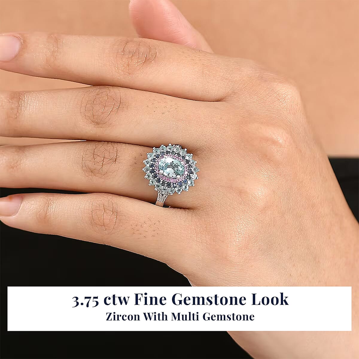 D'Joy Cambodian Blue Zircon, Multi Gemstone Ring in Rhodium Over Sterling Silver 3.75 ctw (Size 10.0) image number 1