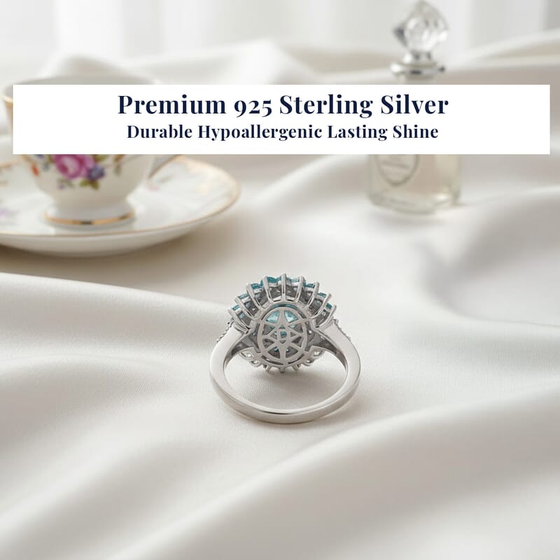 D'Joy Cambodian Blue Zircon, Multi Gemstone Ring in Rhodium Over Sterling Silver 3.75 ctw (Size 10.0)