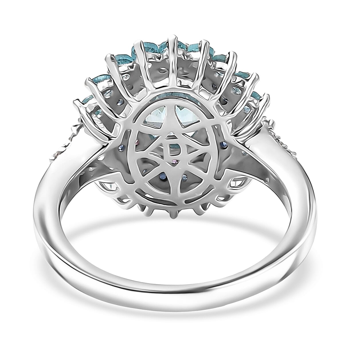 D'Joy Premium Cambodian Blue Zircon and Multi Gemstone 3.75 ctw Ring in Rhodium Over Sterling Silver (Size 7.0) image number 4