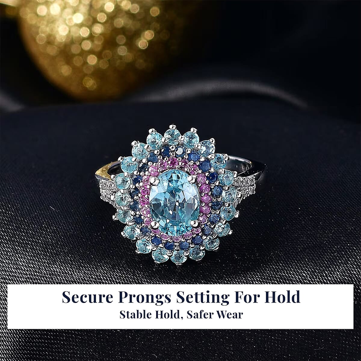 D'Joy Cambodian Blue Zircon, Multi Gemstone Ring in Rhodium Over Sterling Silver 3.75 ctw (Size 9.0) image number 2