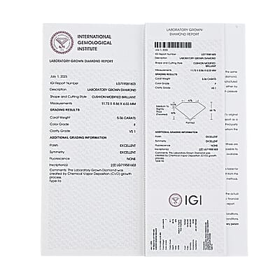 IGI Certified Luxuriant Lab Grown Diamond (Cush) (G, VS2) 5.00 ctw
