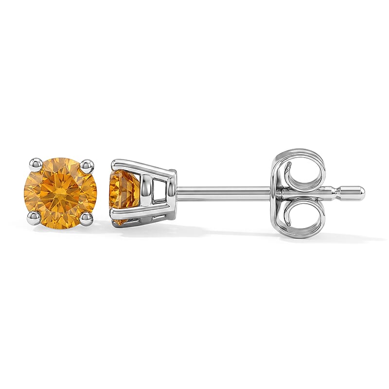 Luxuriant Lab Grown Yellow Diamond Stud Earrings in 14K White Gold 0.25 ctw (VS)