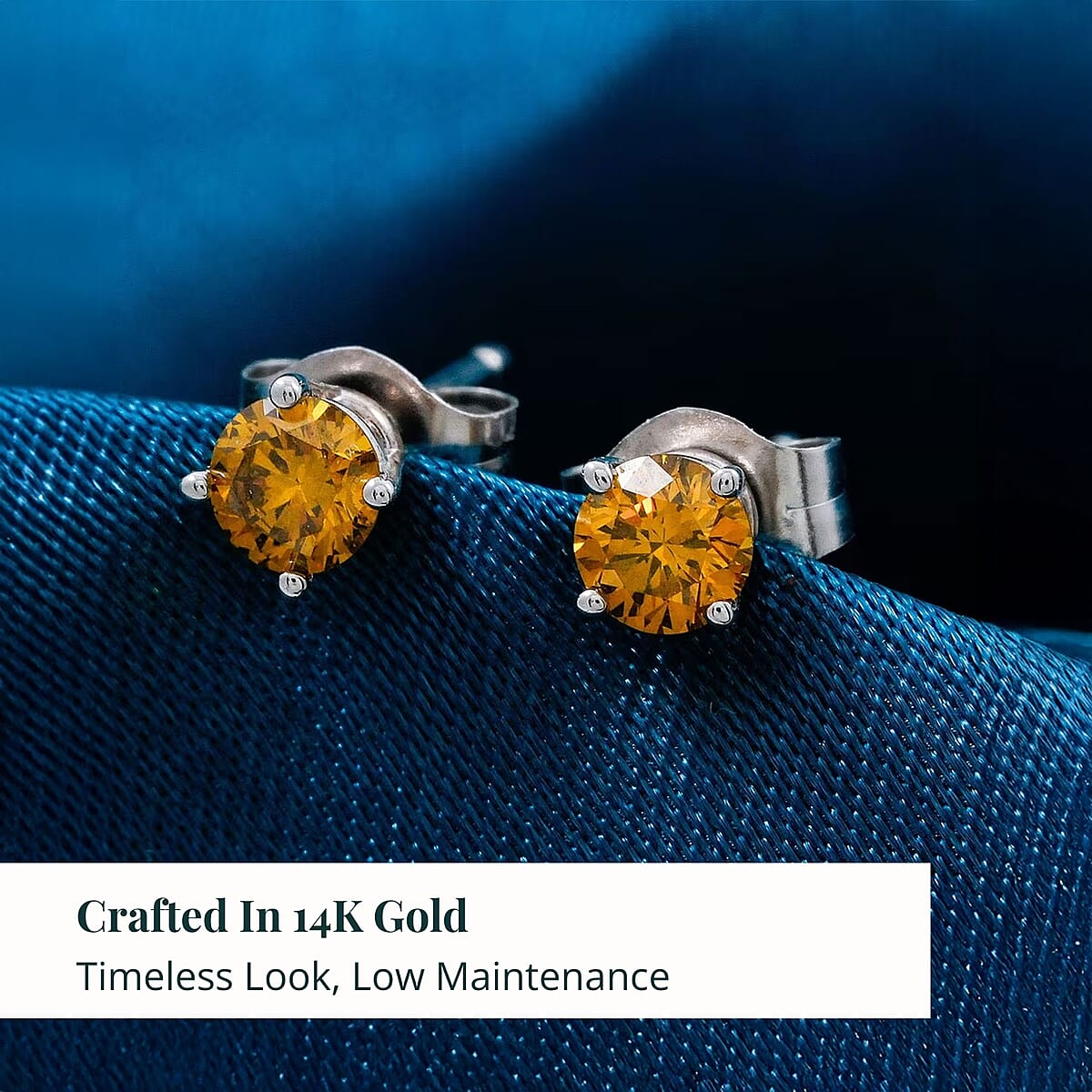 Luxuriant Lab Grown Yellow Diamond (IR) VS 0.25 ctw Stud Earrings in 14K White Gold  image number 2