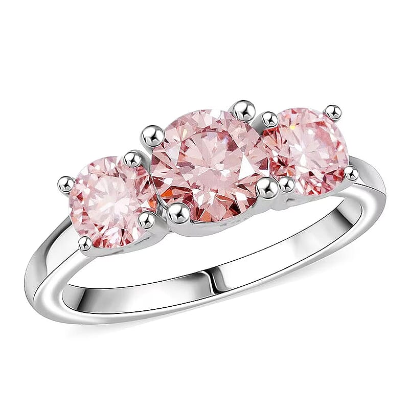 Luxuriant Lab Grown Pink Diamond (VS1) Trinity Ring in 14K White Gold 2.00 ctw (Size 10.0)