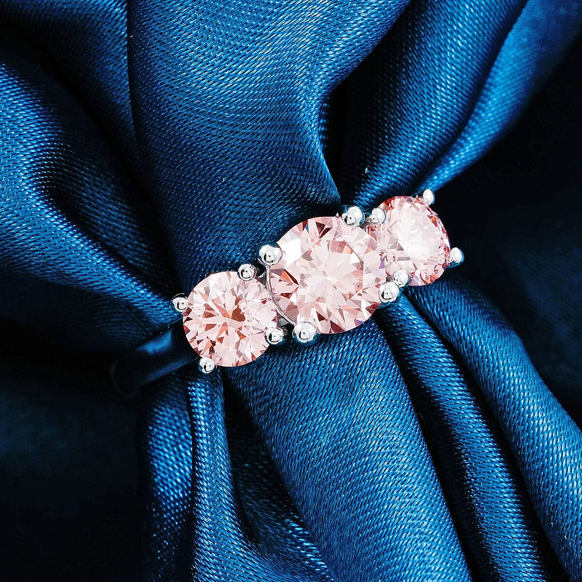 Doorbuster Luxuriant Lab Grown Pink Diamond (IR) VS1 2.00 ctw Trinity Ring in 14K White Gold (Size 10.0) image number 1