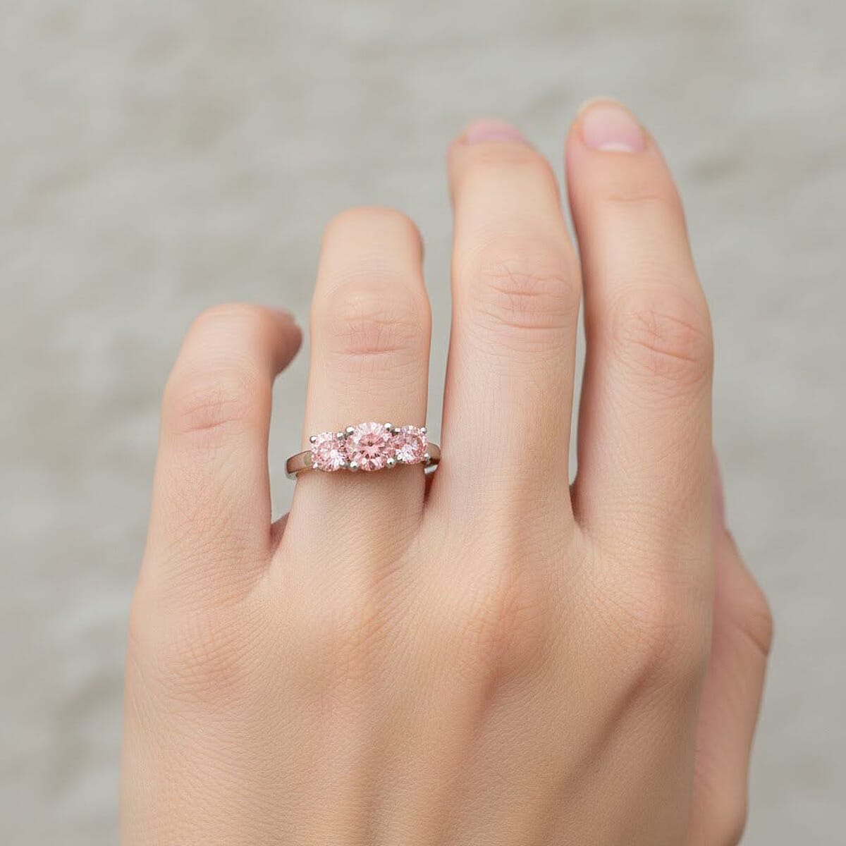 Doorbuster Luxuriant Lab Grown Pink Diamond (IR) VS1 2.00 ctw Trinity Ring in 14K White Gold (Size 10.0) image number 2