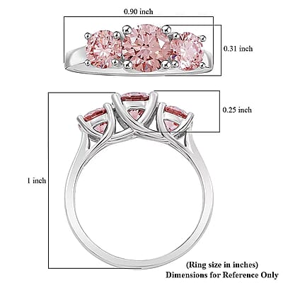 Luxuriant Lab Grown Pink Diamond (VS1) Trinity Ring in 14K White Gold 2.00 ctw (Size 10.0)
