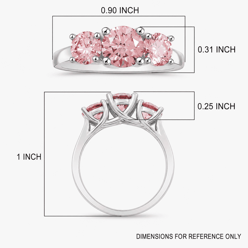 Luxuriant Lab Grown Pink Diamond (VS1) Trinity Ring in 14K White Gold 2.00 ctw (Size 10.0)