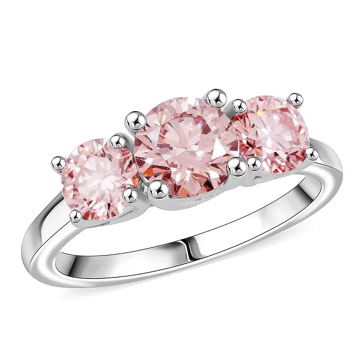 Luxuriant Lab Grown Pink Diamond (VS1) Trinity Ring in 14K White Gold 2.00 ctw (Size 10.5) image number 0