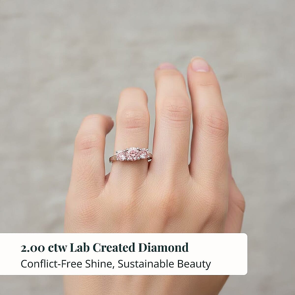 Luxuriant Lab Grown Pink Diamond (VS1) Trinity Ring in 14K White Gold 2.00 ctw (Size 10.5) image number 1