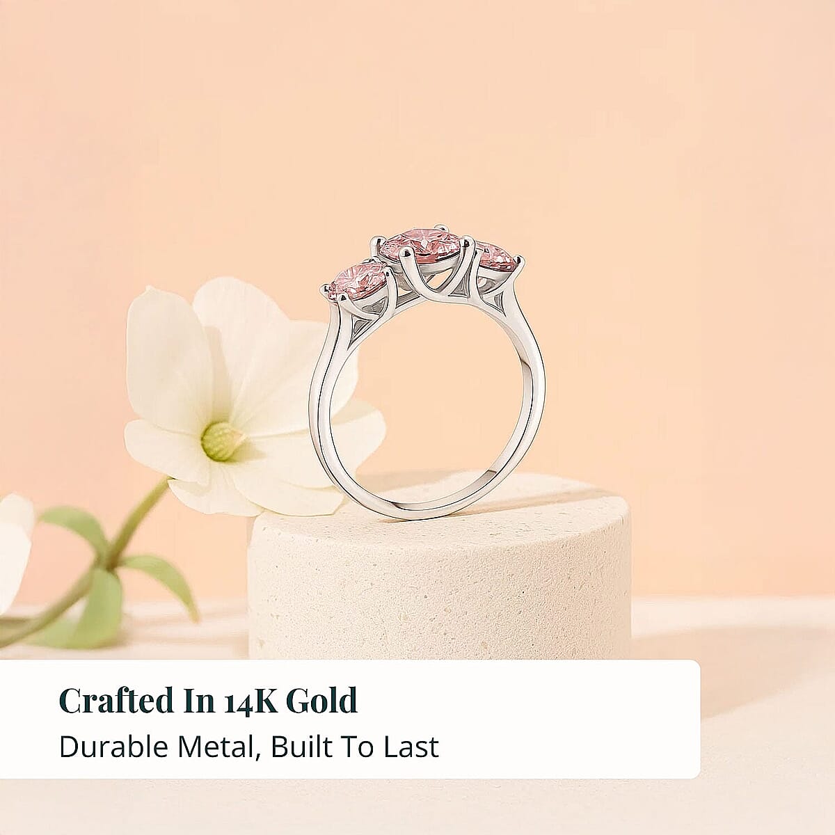 Luxuriant Lab Grown Pink Diamond (VS1) Trinity Ring in 14K White Gold 2.00 ctw (Size 5.5) image number 2