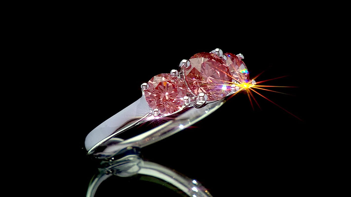 14K White Gold Luxuriant Lab Grown Pink Diamond (IR) (VS1) Trinity Ring (Size 10.0) 2.00 ctw