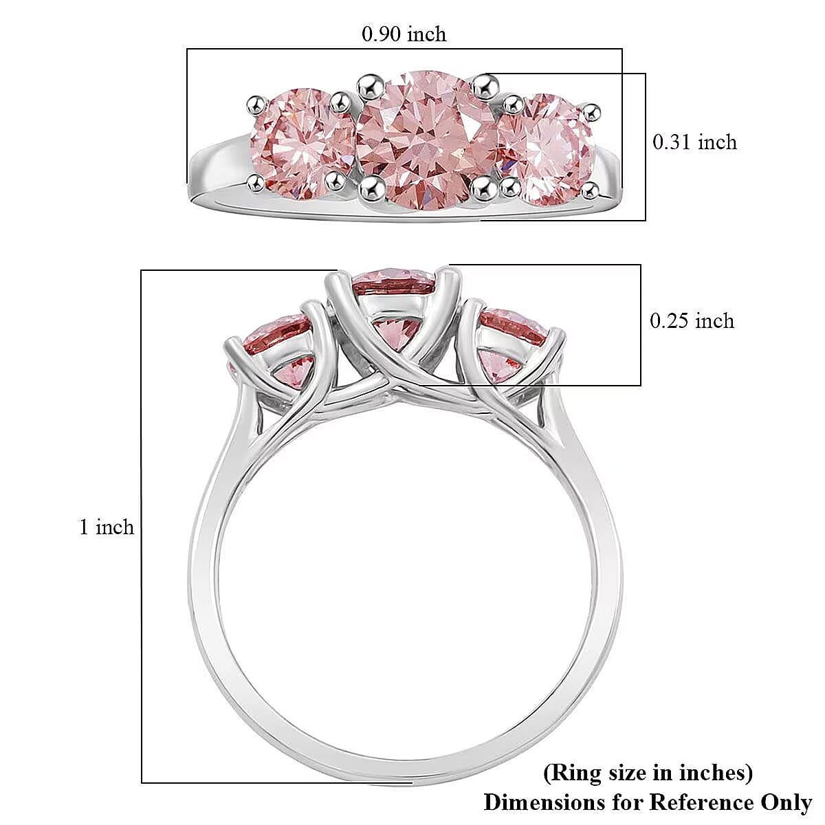 Doorbuster Luxuriant Lab Grown Pink Diamond VS1 2.00 ctw Trinity Ring in 14K White Gold (Size 7.0) image number 6