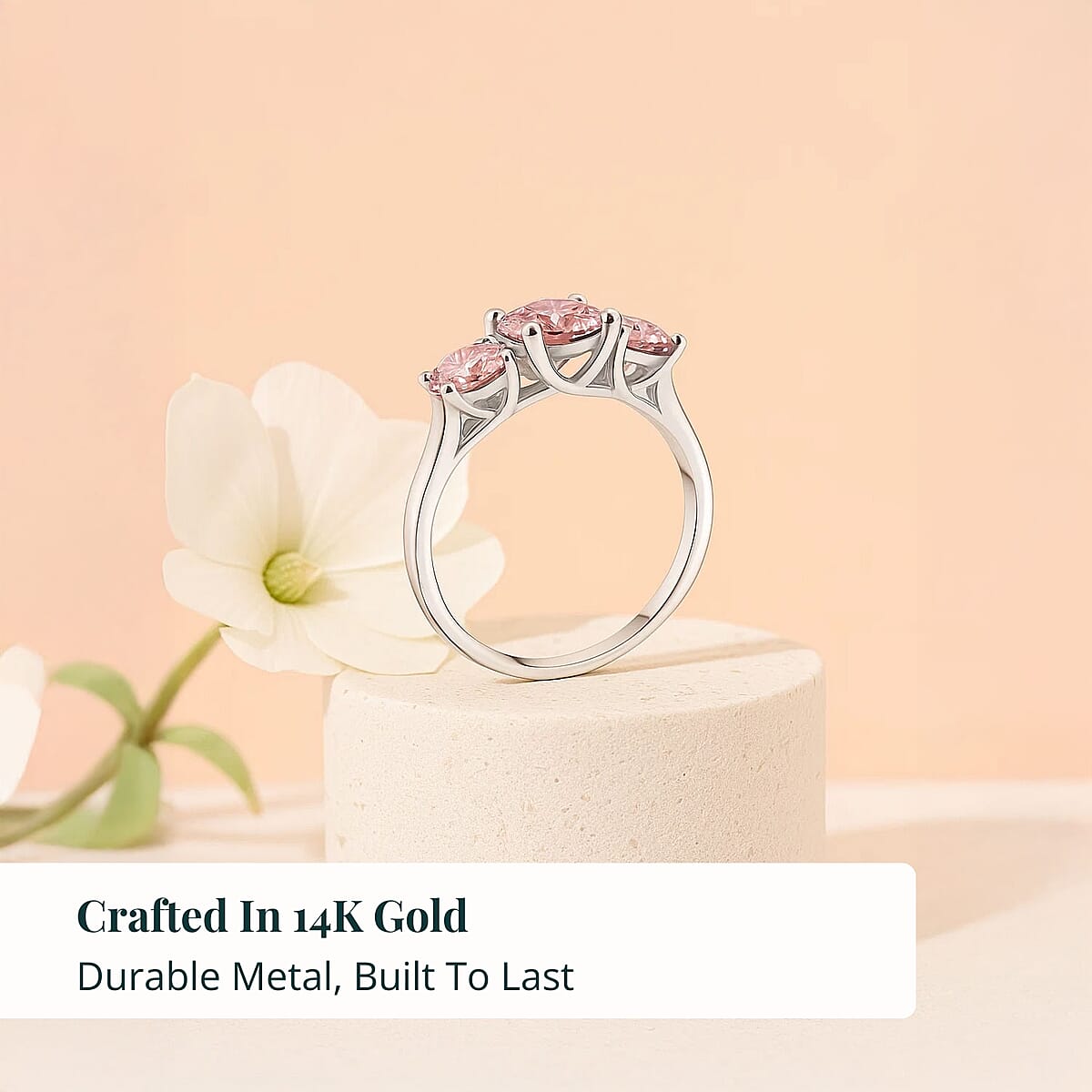 Luxuriant Lab Grown Pink Diamond (IR, VS1) Trinity Ring in 14K White Gold 2.00 ctw (Size 9.0) image number 2