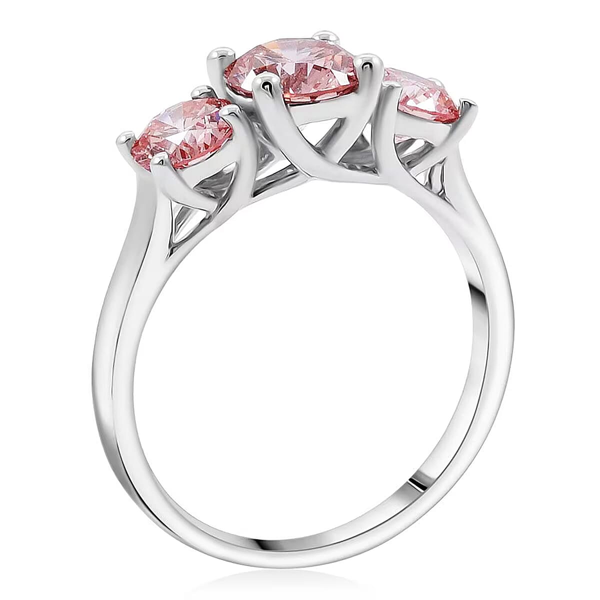 Luxuriant Lab Grown Pink Diamond (IR, VS1) Trinity Ring in 14K White Gold 2.00 ctw (Size 9.0) image number 7