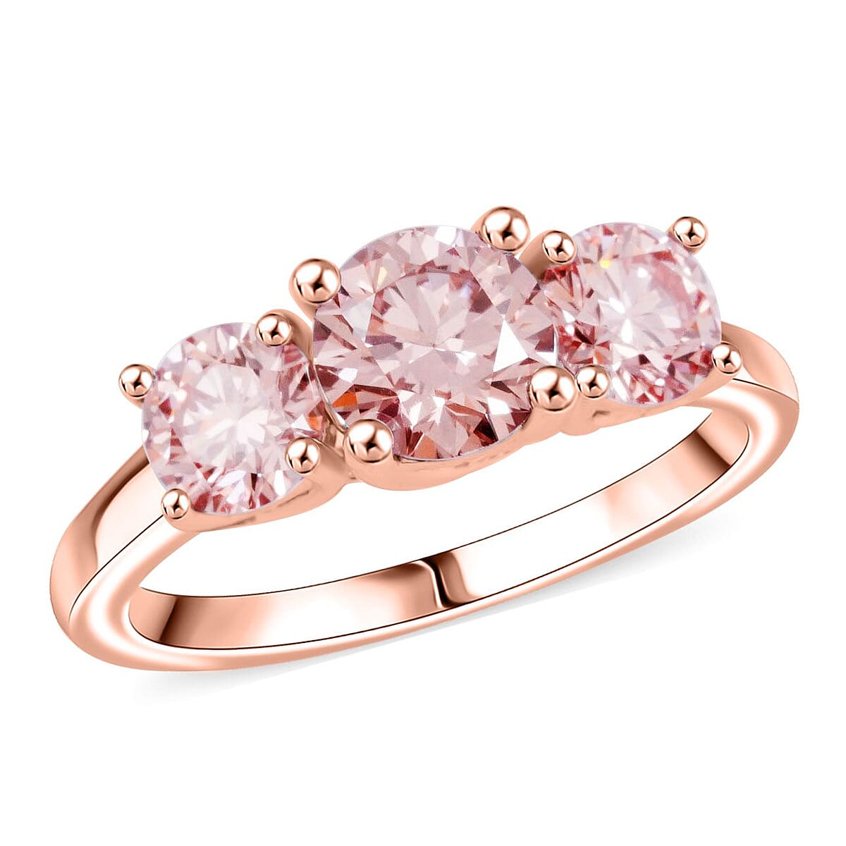 Doorbuster Luxuriant Lab Grown Pink Diamond (IR) VS1 2.00 ctw Trinity Ring in 14K Rose Gold (Size 10.0) image number 0