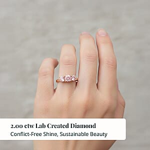 Luxuriant Lab Grown Pink Diamond Trinity Ring in 14K Rose Gold 2.00 ctw (Size 10.0)