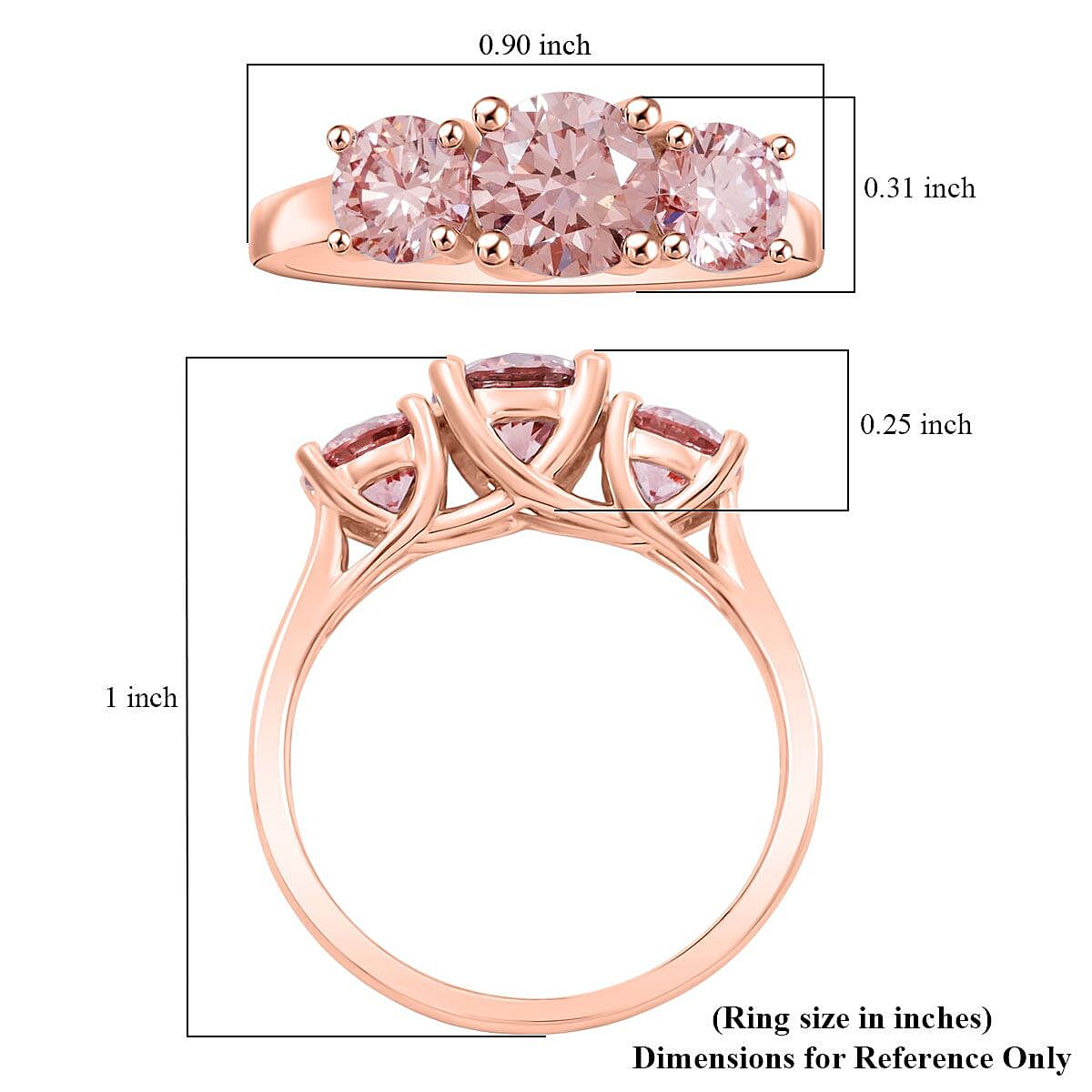 Doorbuster Luxuriant Lab Grown Pink Diamond (IR) VS1 2.00 ctw Trinity Ring in 14K Rose Gold (Size 10.0) image number 4
