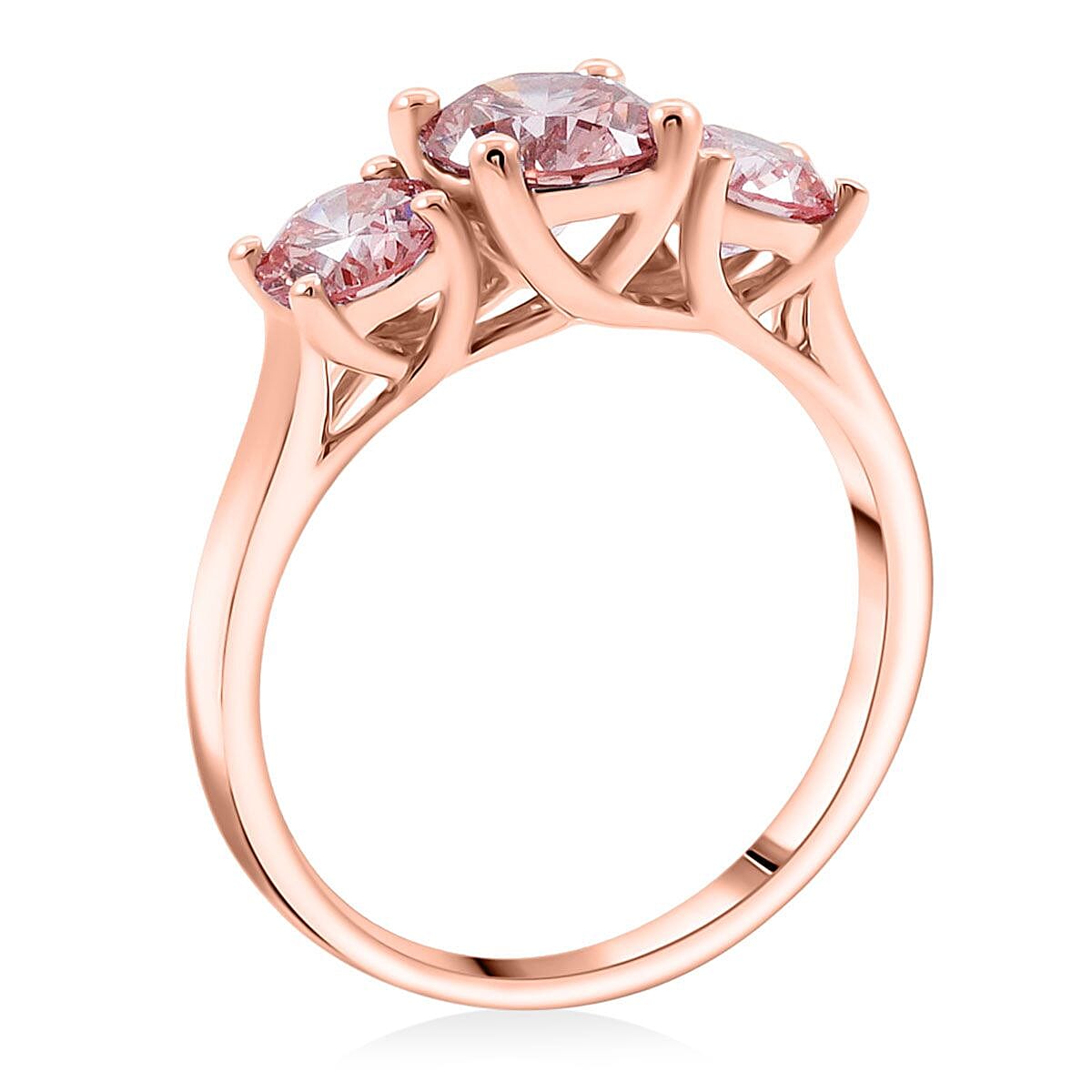 Doorbuster Luxuriant Lab Grown Pink Diamond (IR) VS1 2.00 ctw Trinity Ring in 14K Rose Gold (Size 8.0) image number 3