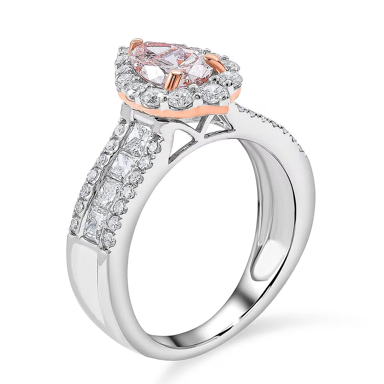 Luxuriant Lab Grown Pink and White Diamond (VS1) Ring in 14K White and Rose Gold 2.25 ctw (Size 10.0)