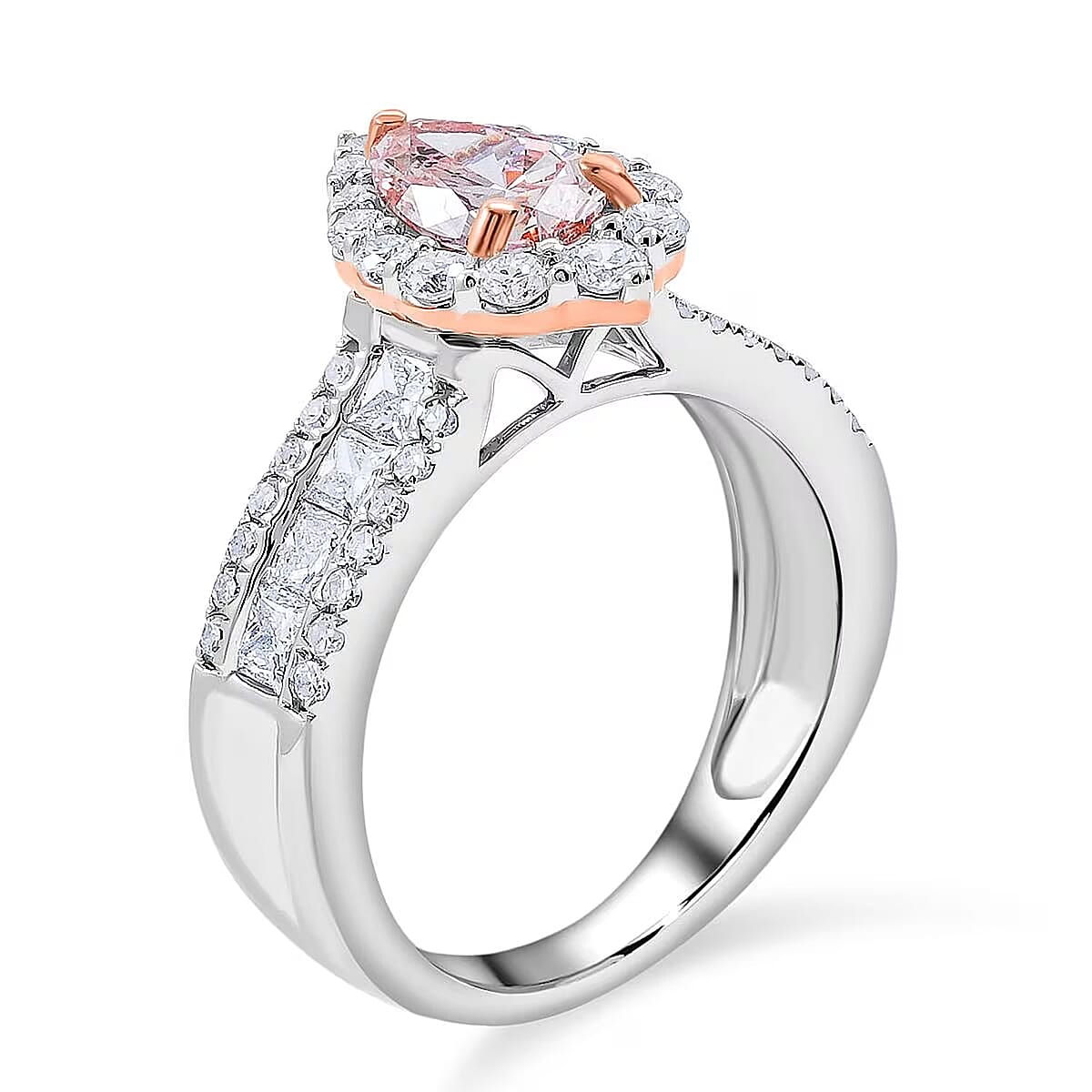 Doorbuster Luxuriant Lab Grown Pink Diamond (IR) and Lab Grown Diamond VS1 2.25 ctw Ring in 14K White and Rose Gold (Size 10.0) 5.25 Grams image number 7