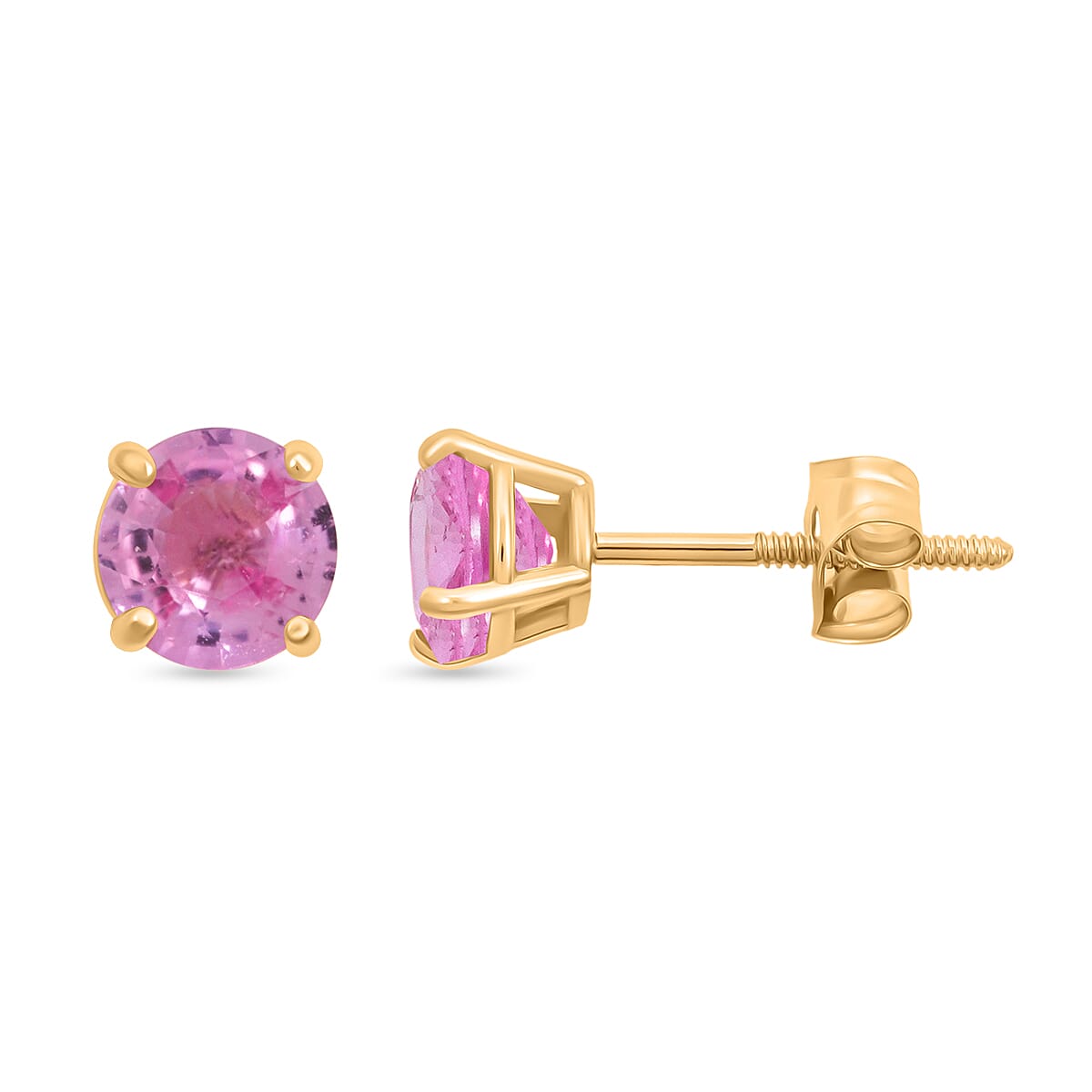 Doorbuster AAA Madagascar Pink Sapphire 1.10 ctw Screw Post Earrings in 14K Yellow Gold image number 0