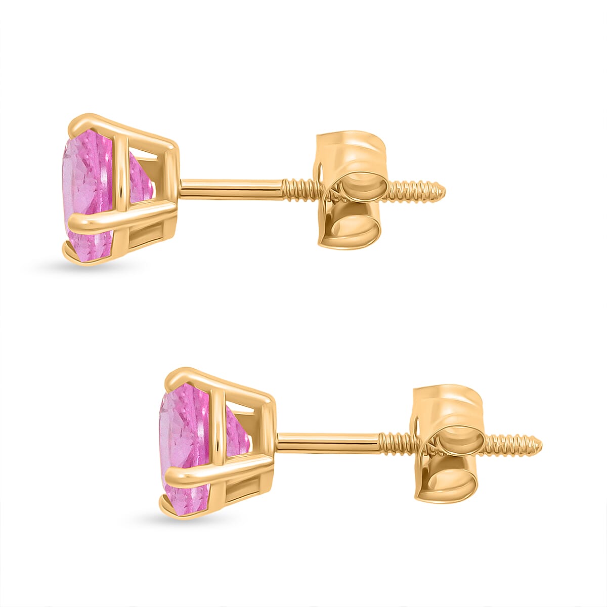 Doorbuster AAA Madagascar Pink Sapphire 1.10 ctw Screw Post Earrings in 14K Yellow Gold image number 3