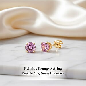  AAA Madagascar Pink Sapphire 1.10 ctw Screw Post Earrings in 14K Yellow Gold