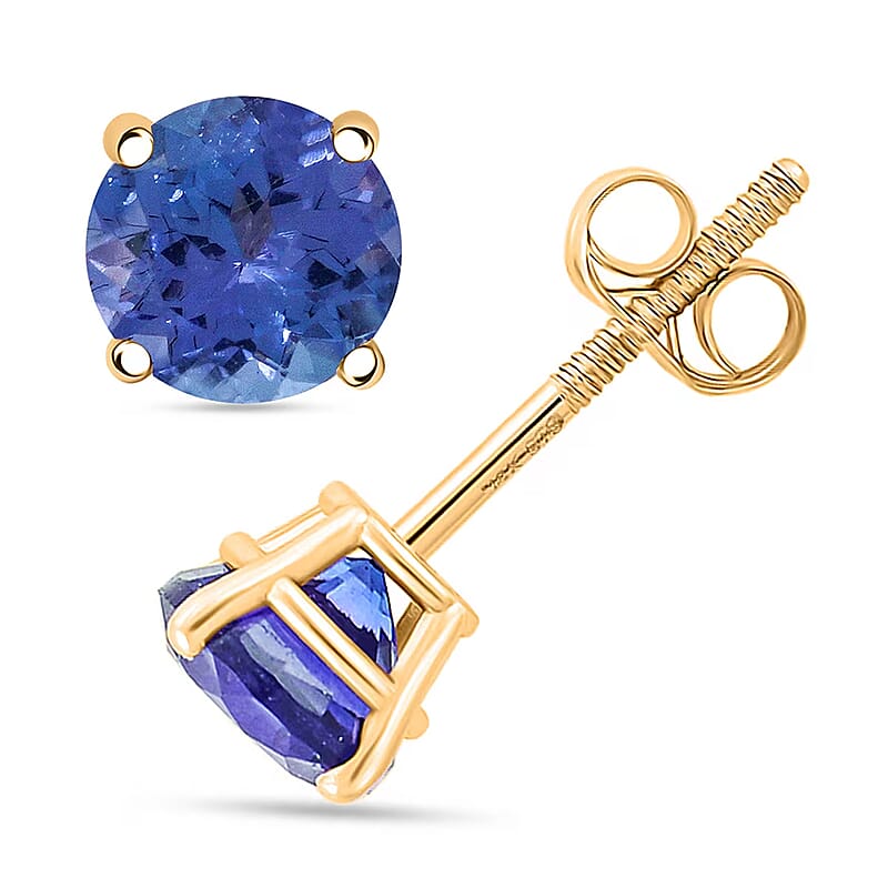Certified & Appraised AAA Tanzanite 1.75 ctw Screw Post Earrings in 14K Yellow Gold